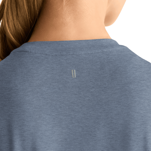 Women's Dusty Blue Heather NOBULL Long Sleeve Tee Shirt U Logo Angle.