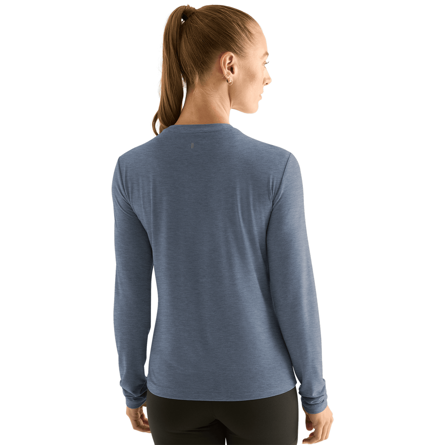 Women's Dusty Blue Heather NOBULL Long Sleeve Tee Shirt Back Angle.