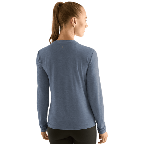 Women's Dusty Blue Heather NOBULL Long Sleeve Tee Shirt Back Angle.
