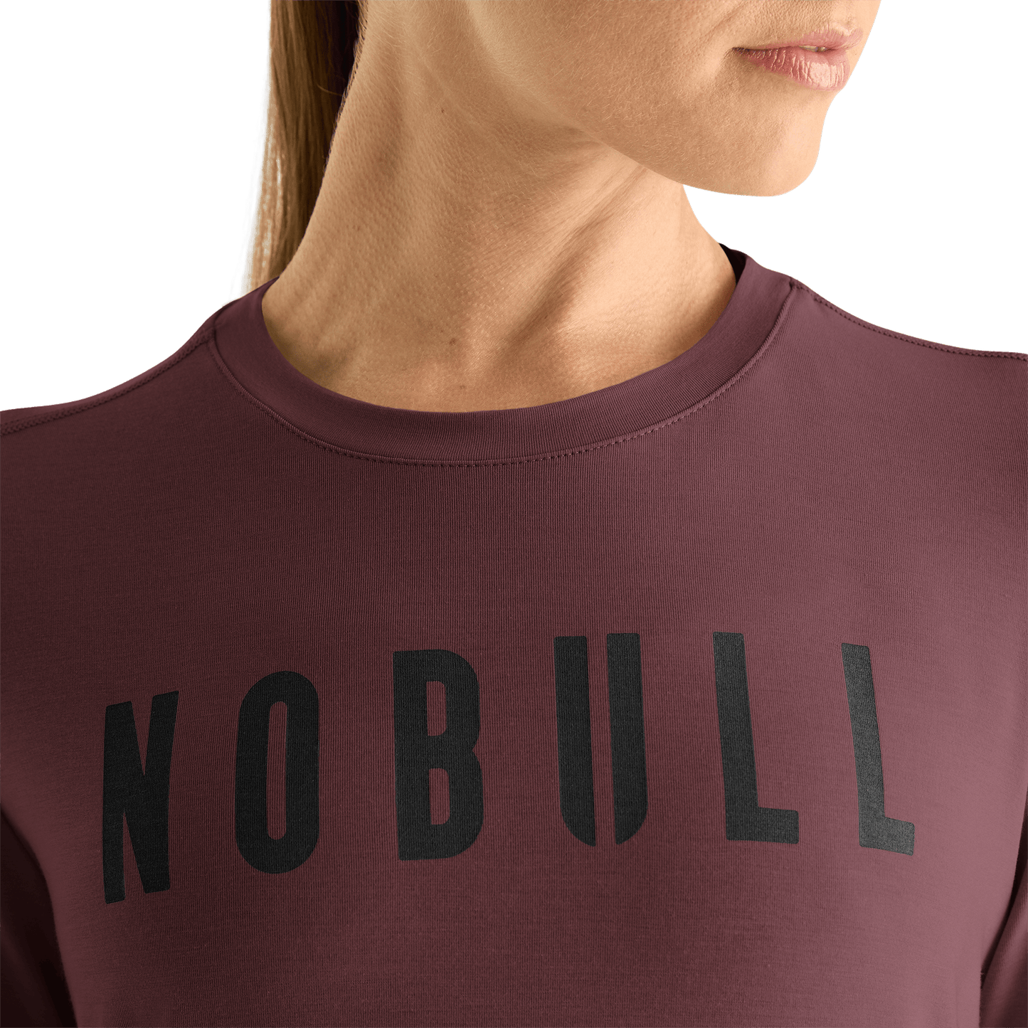 Women's Dark Burgundy Long Sleeve Tee Shirt Detail Angle.