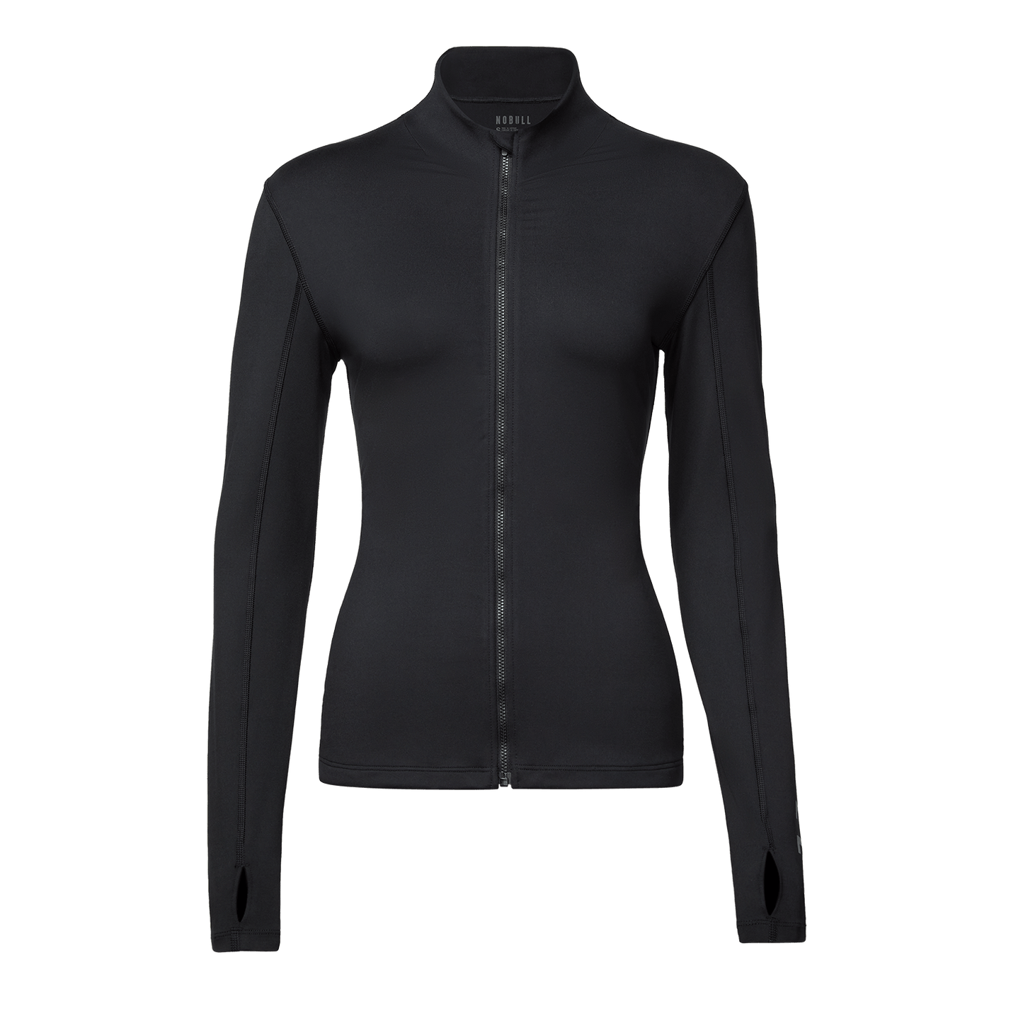 Women's Black NOBULL Matte Zip-Up Jacket Front Silhouette Angle.