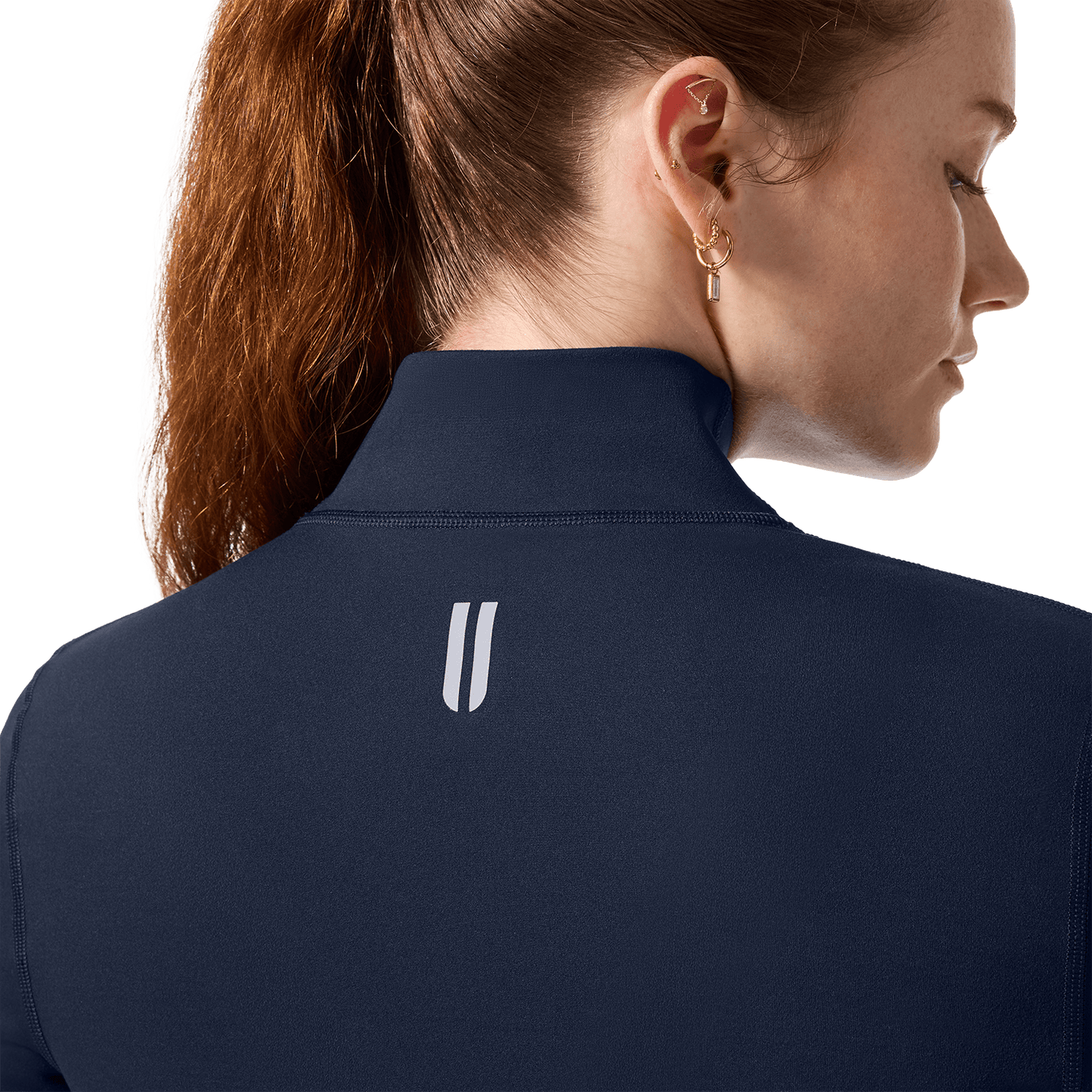 Women's Night Navy NOBULL Matte Zip-Up Jacket Back Detail Angle.