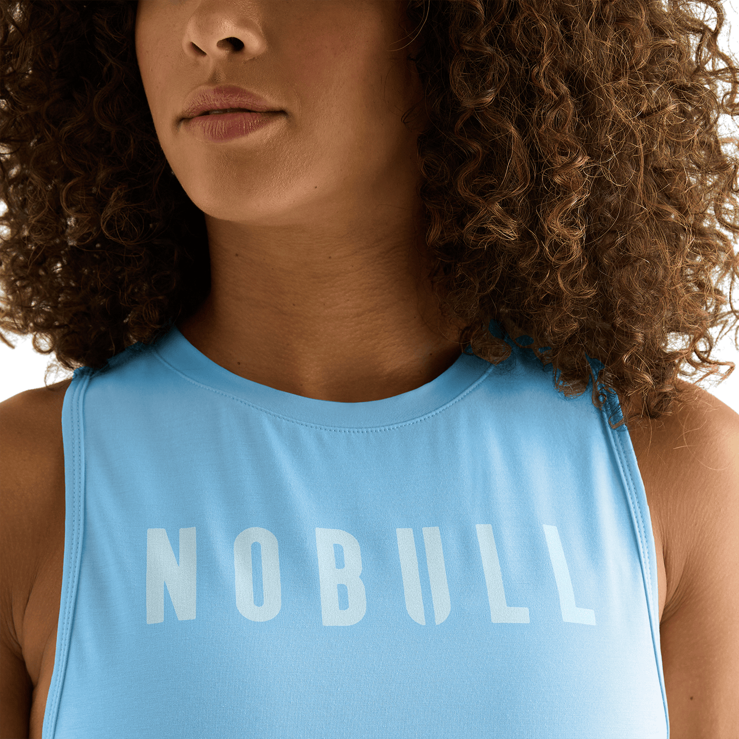 Women's Alaskan Blue NOBULL Muscle Tank Front Detail Angle.