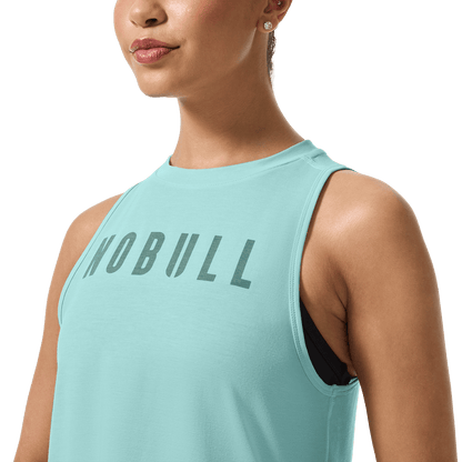 Women's Blue Haze NOBULL Muscle Tank Front Detail Angle.