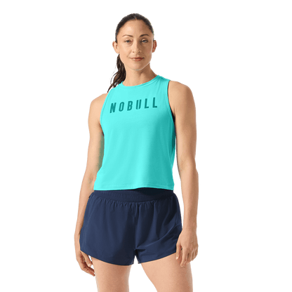 Women's Aqua Wash NOBULL Muscle Tank Front Waist Up Angle.