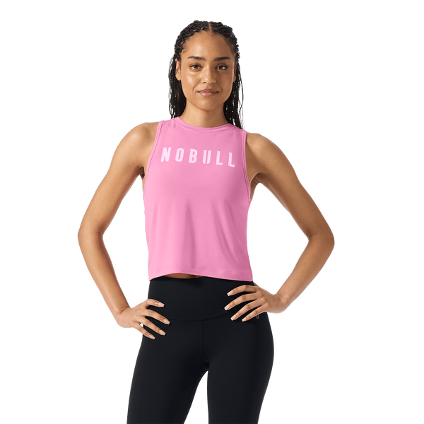 Women's Soft Pink NOBULL Muscle Tank Front Waist Up Angle.