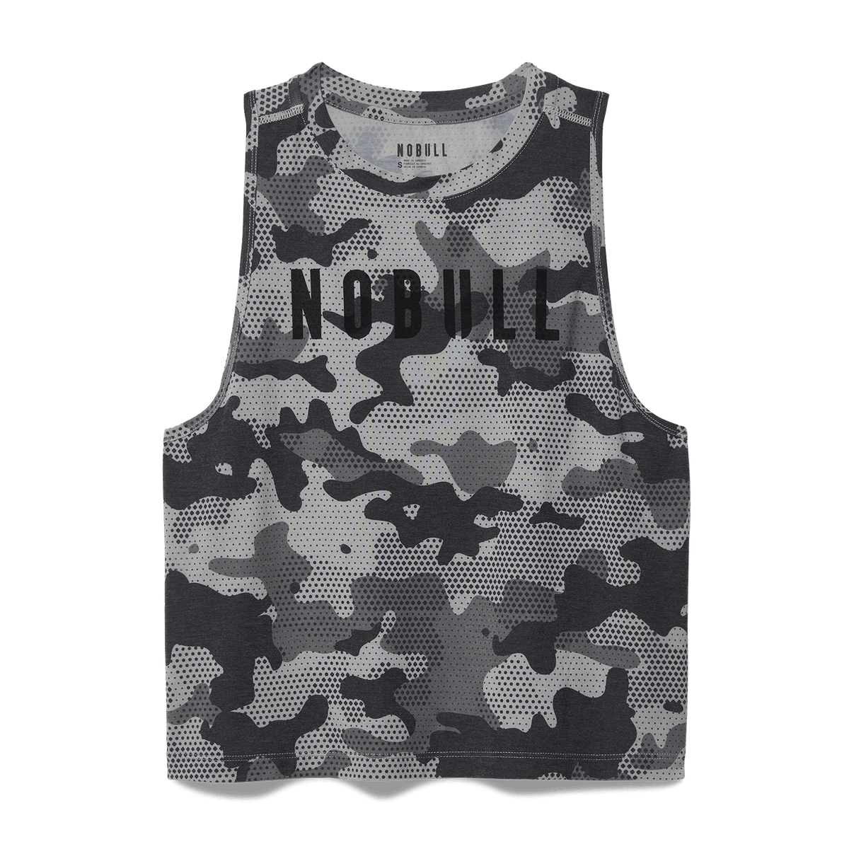 Women's Dark Gray Camo NOBULL Muscle Tank Flat Lay Angle.