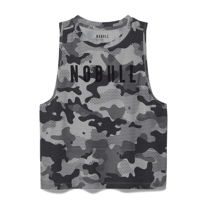 Women's Dark Gray Camo NOBULL Muscle Tank Flat Lay Angle.