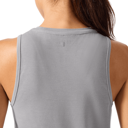 Women's Gray Camo Fill NOBULL Muscle Tank Back Detail Angle.