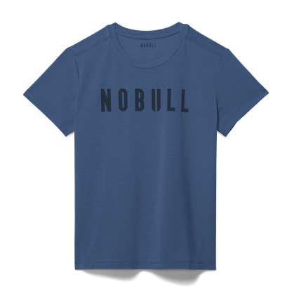 Women's Coastal Blue NOBULL Tee Flat Lay Angle.