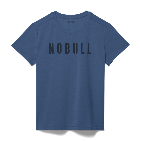 Women's Coastal Blue NOBULL Tee Flat Lay Angle.