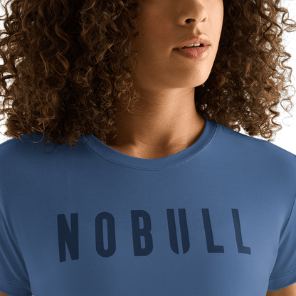 Women's Coastal Blue NOBULL Tee Front Detail Angle.