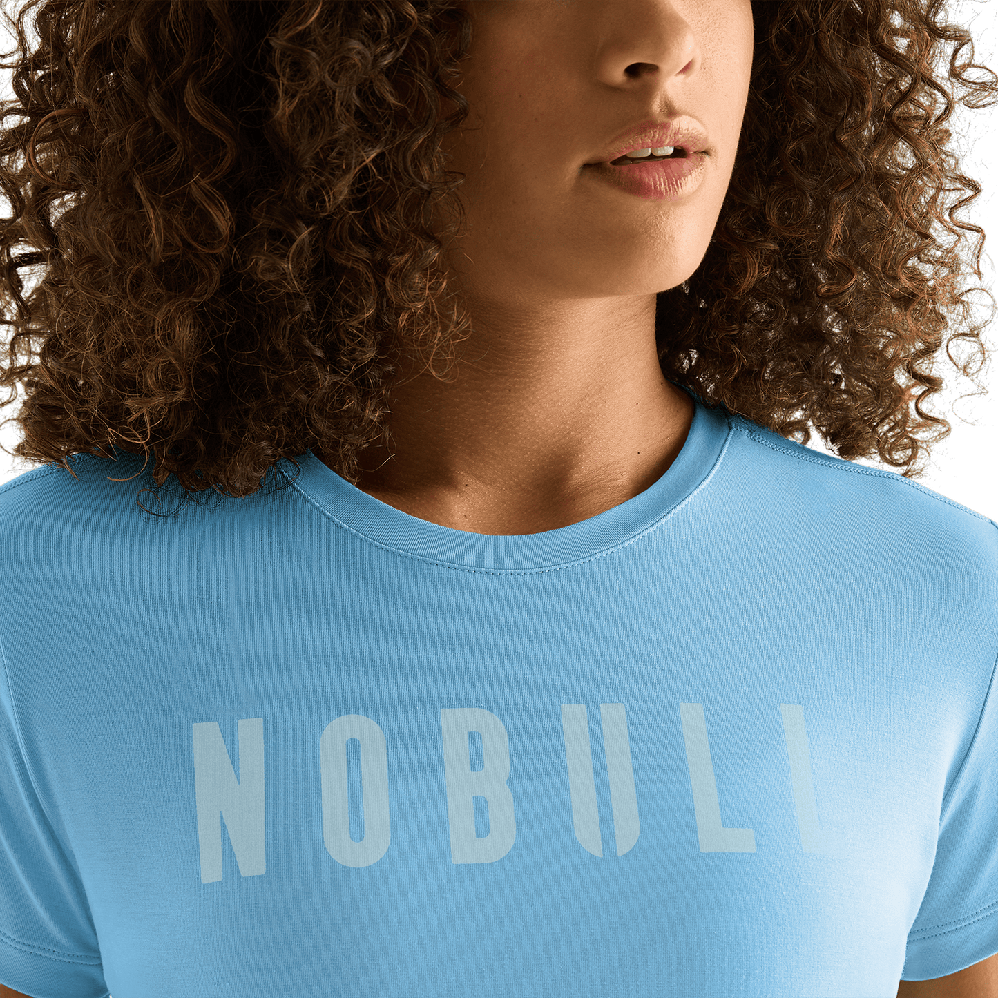 Women's Alaskan Blue NOBULL Tee Front Detail Angle.