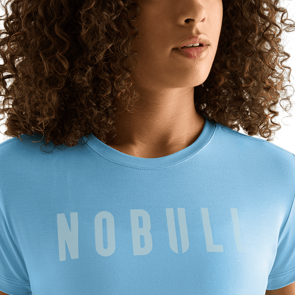 Women's Alaskan Blue NOBULL Tee Front Detail Angle.