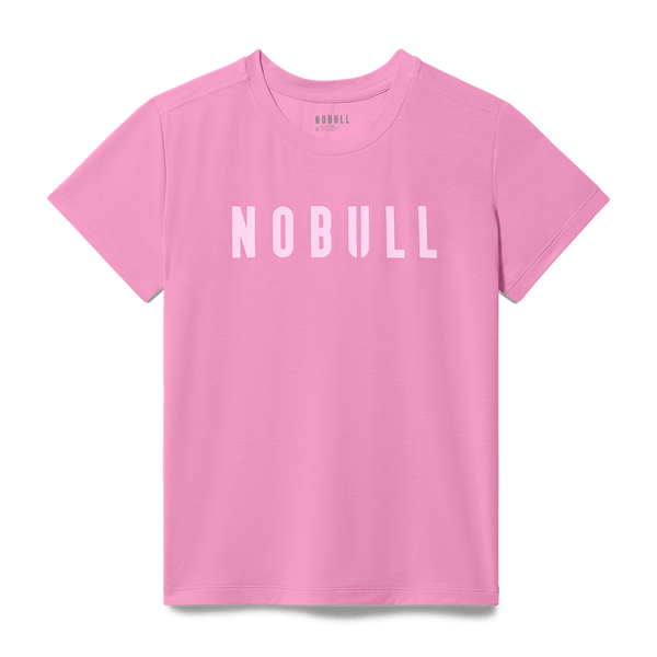 Women's Soft Pink NOBULL Tee Flat Lay Angle.