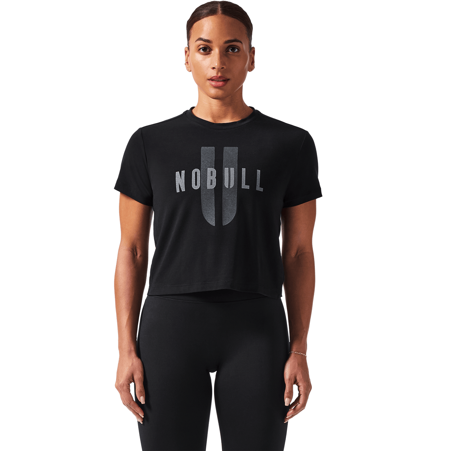 Women's Black NOBULL U Boxy Tee Front Angle.