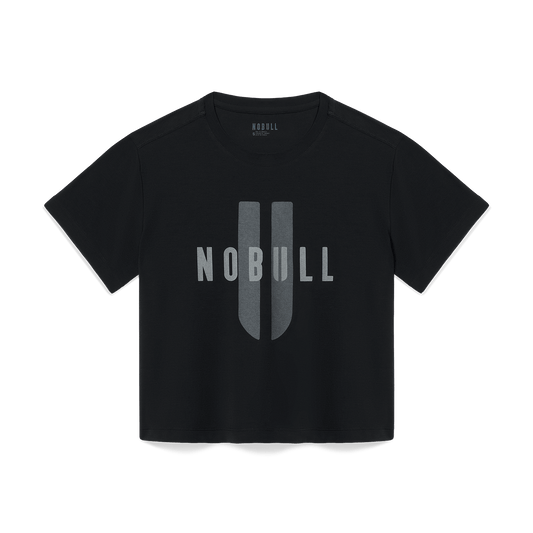 Women's Black NOBULL U Boxy Tee Flat Lay Angle.