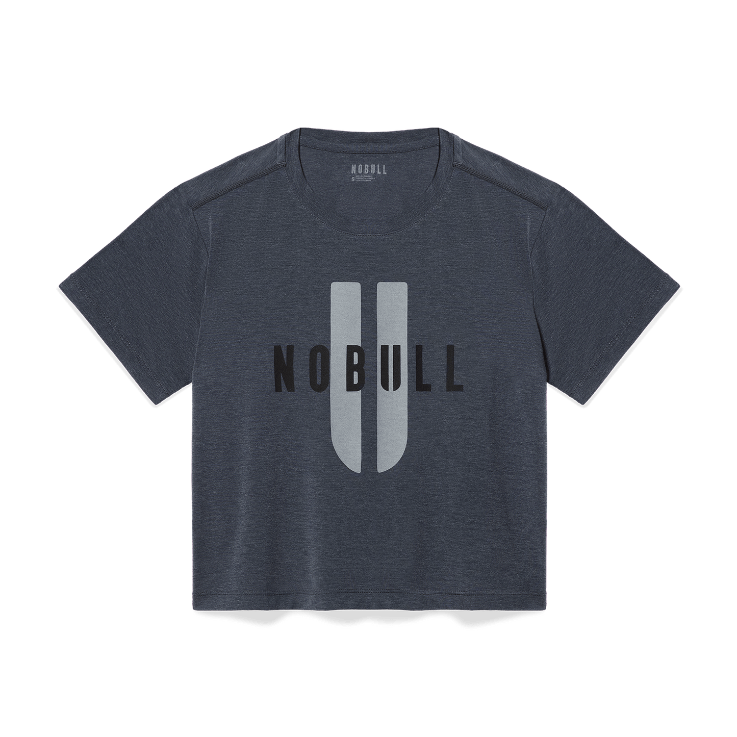 Women's Charcoal Heather NOBULL U Boxy Tee Flat Lay Angle.