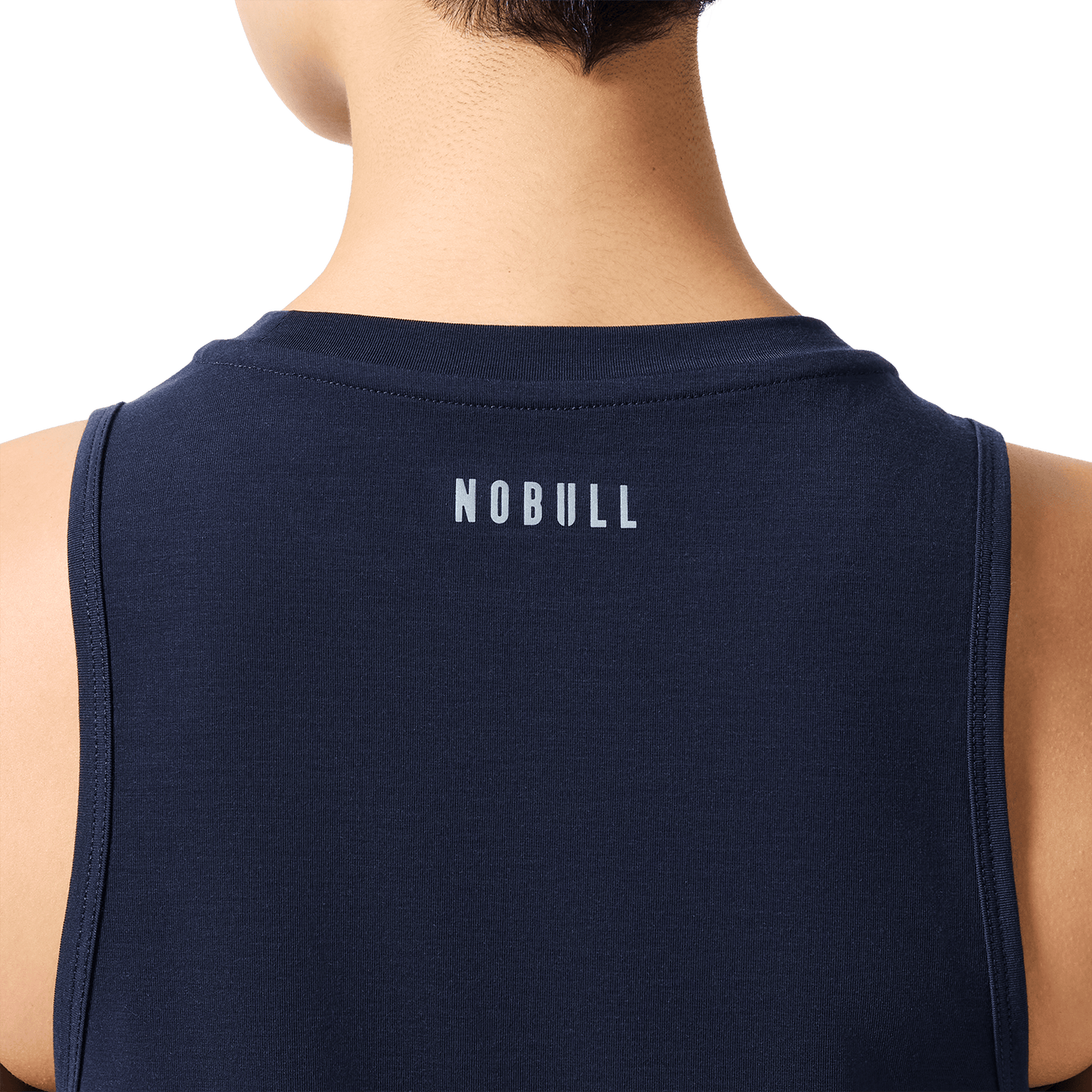 Women's Night Navy NOBULL U Muscle Tank Back Detail Angle.