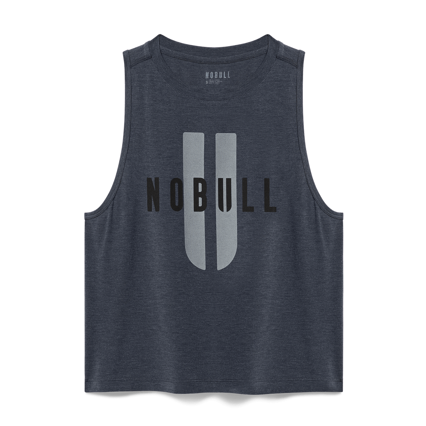 Women's Charcoal Heather NOBULL U Muscle Tank Flat Lay Angle.