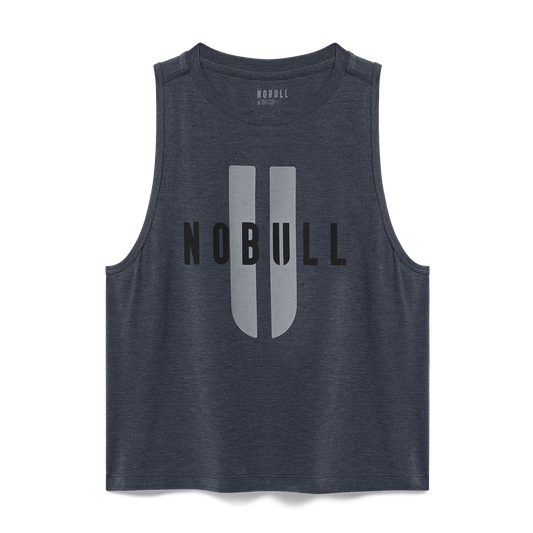 Women's Charcoal Heather NOBULL U Muscle Tank Flat Lay Angle.