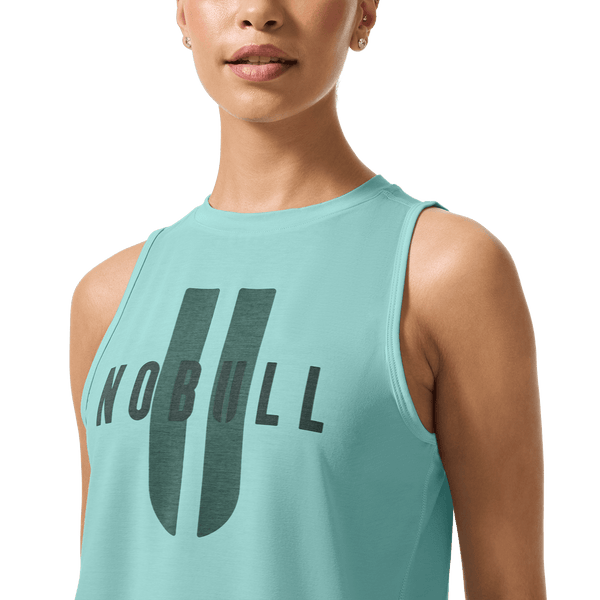 Women's Blue Haze NOBULL U Muscle Tank Front Detail Angle.