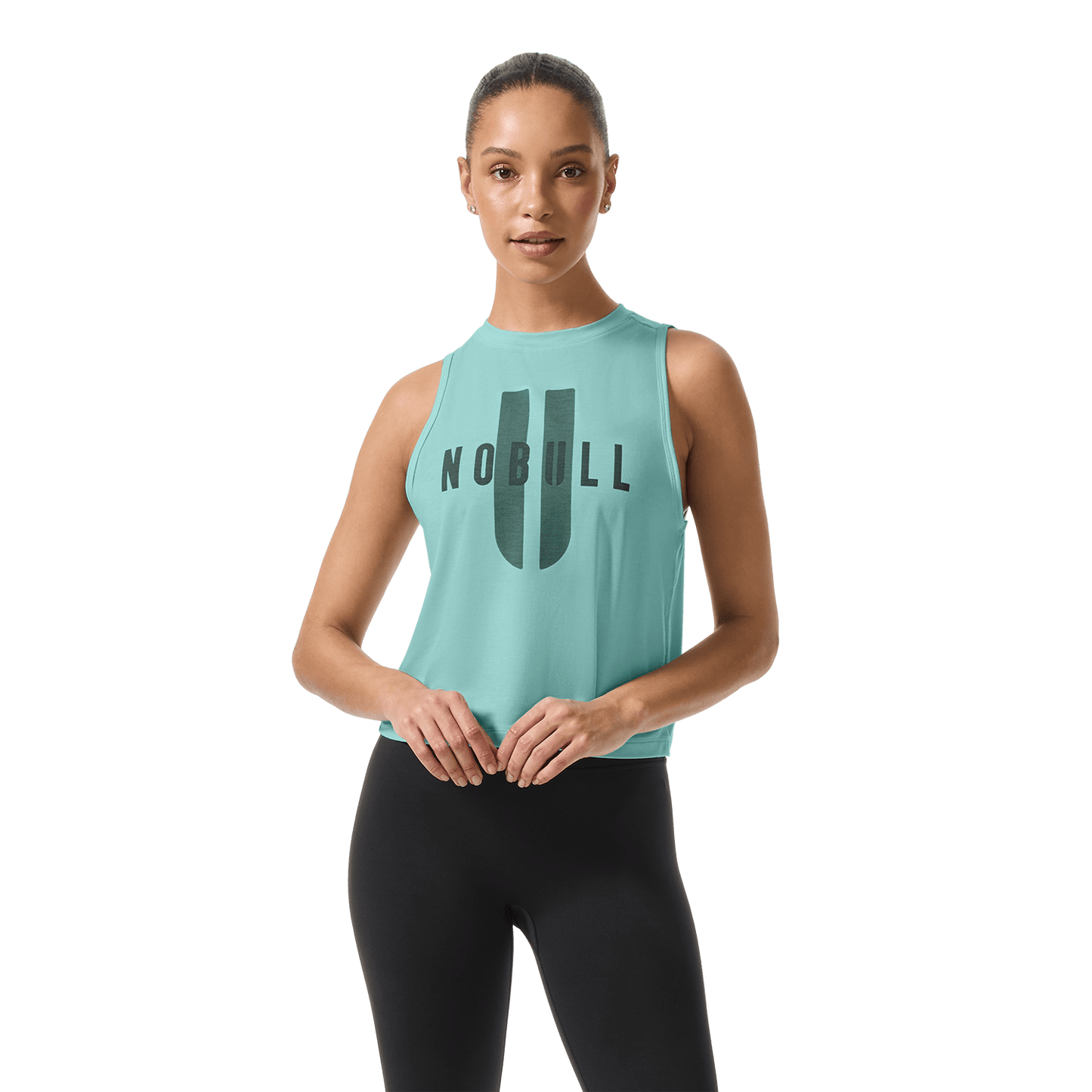 Women's Blue Haze NOBULL U Muscle Tank Front On Body Angle.