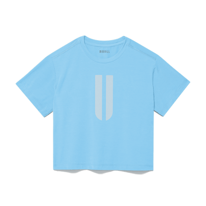 Women's Alaskan Blue U Boxy Tee Flat Lay Angle.
