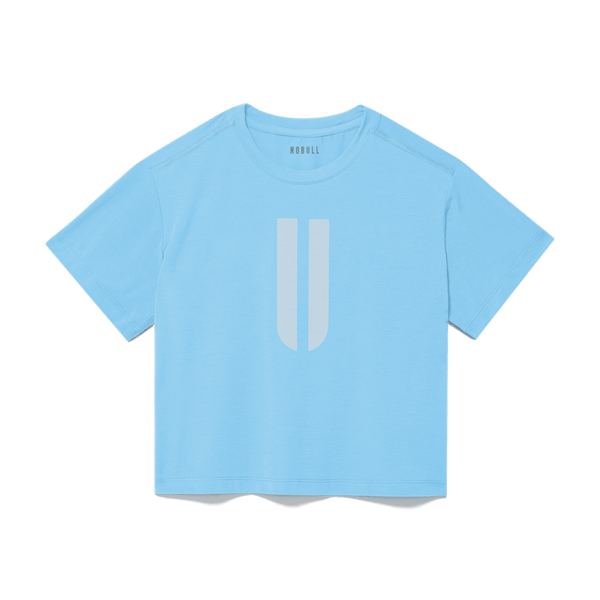 Women's Alaskan Blue U Boxy Tee Flat Lay Angle.