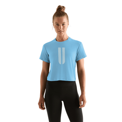 Women's Alaskan Blue U Boxy Tee Front Angle.