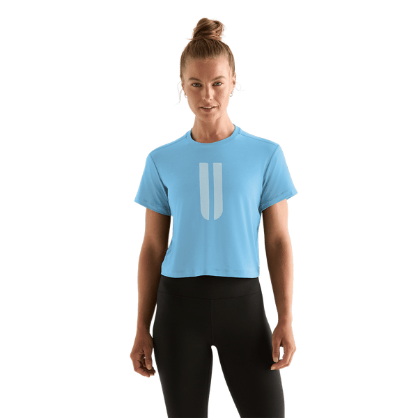 Women's Alaskan Blue U Boxy Tee Front Angle.