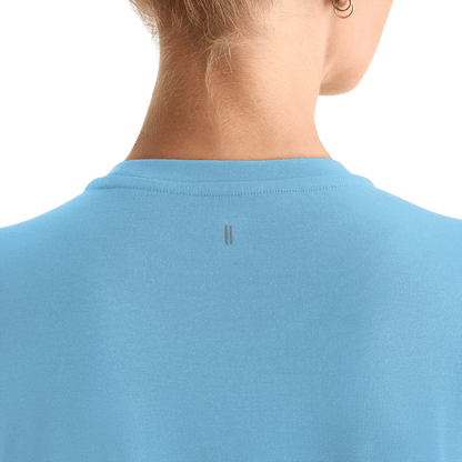 Women's Alaskan Blue U Boxy Tee Back Detail Angle.