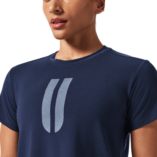 Women's Night Navy U Boxy Tee Detail Front Angle.