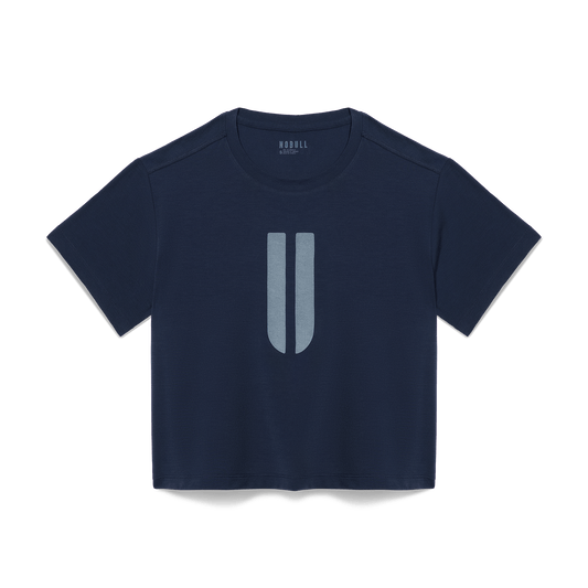 Women's Night Navy U Boxy Tee Flat Lay Angle.