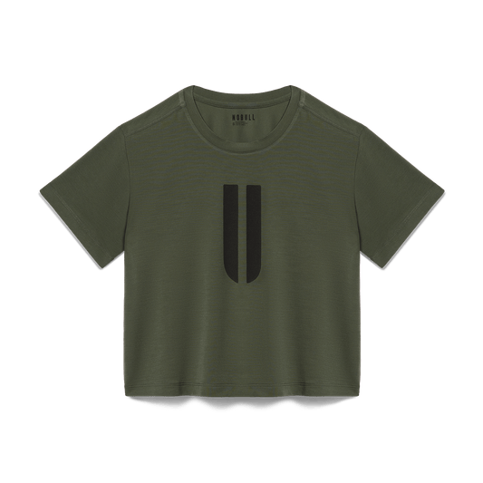 Women's Dark Army U Boxy Tee Flat Lay Angle.