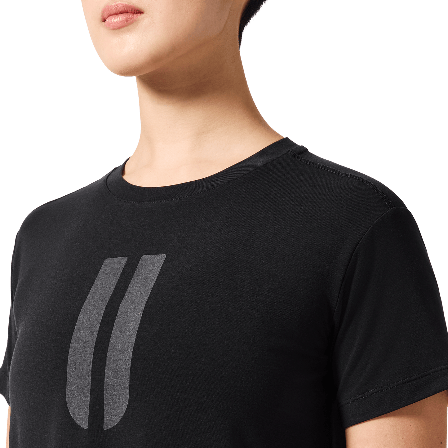 Women's Black U Boxy Tee Detail Angle.