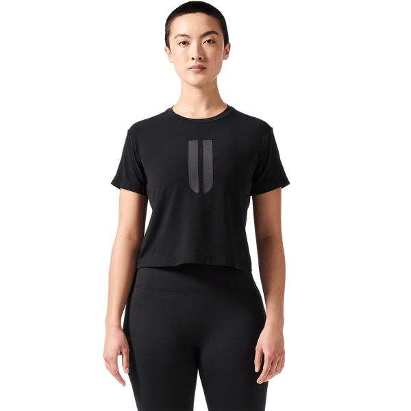 Women's Black U Boxy Tee Front Angle.
