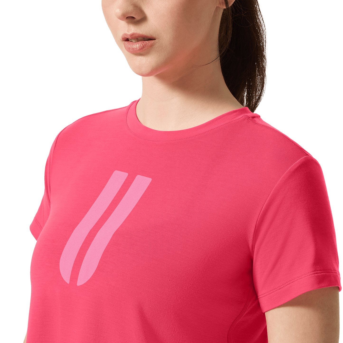 Women's Punch U Boxy Tee Front Detail On Body Angle.