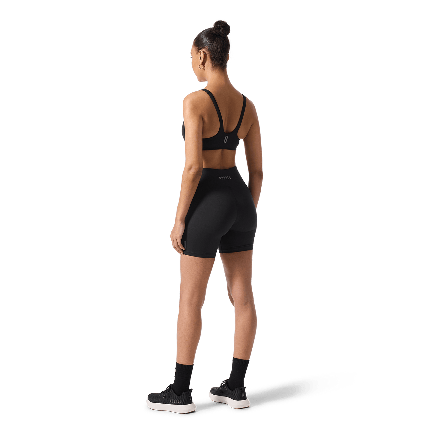Women's Black U High-Rise Matte Short 6" Back Full Body Angle.