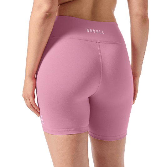 Women's Soft Pink U High-Rise Matte Short 6" Back Detail Angle.