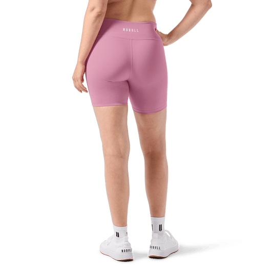 Women's Soft Pink U High-Rise Matte Short 6" Back Lower Body Angle.