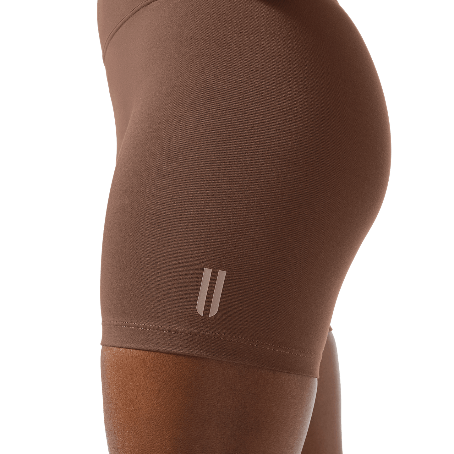 Women's Acorn U High-Rise Matte Short 6" Logo Detail Angle.