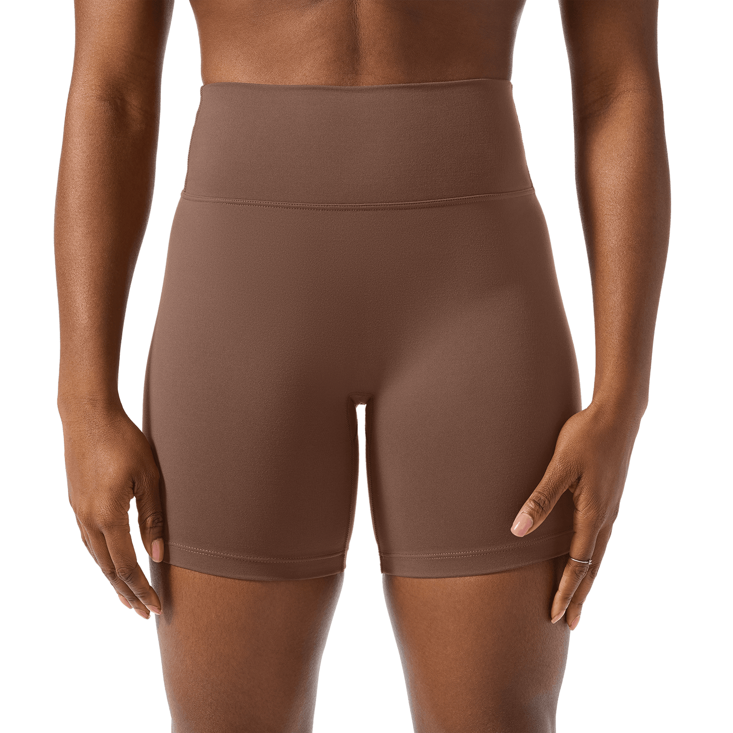 Women's Acorn U High-Rise Matte Short 6" Front Detail Angle.