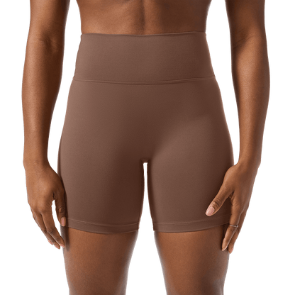 Women's Acorn U High-Rise Matte Short 6" Front Detail Angle.
