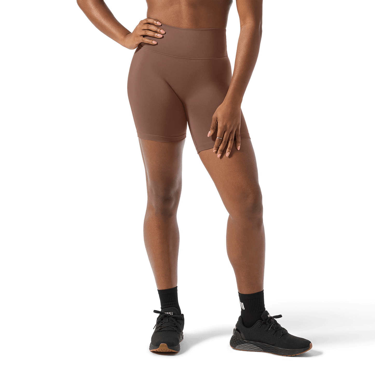 Women's Acorn U High-Rise Matte Short 6" Front Lower Body Angle.