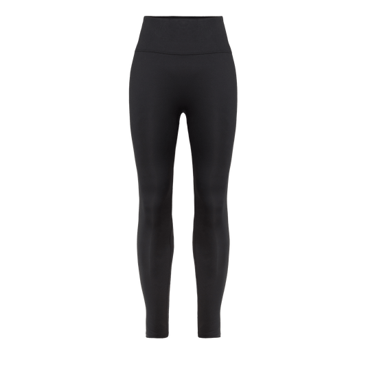 Women's Black U High-Rise Matte Tight 25" Front Silhouette Angle.