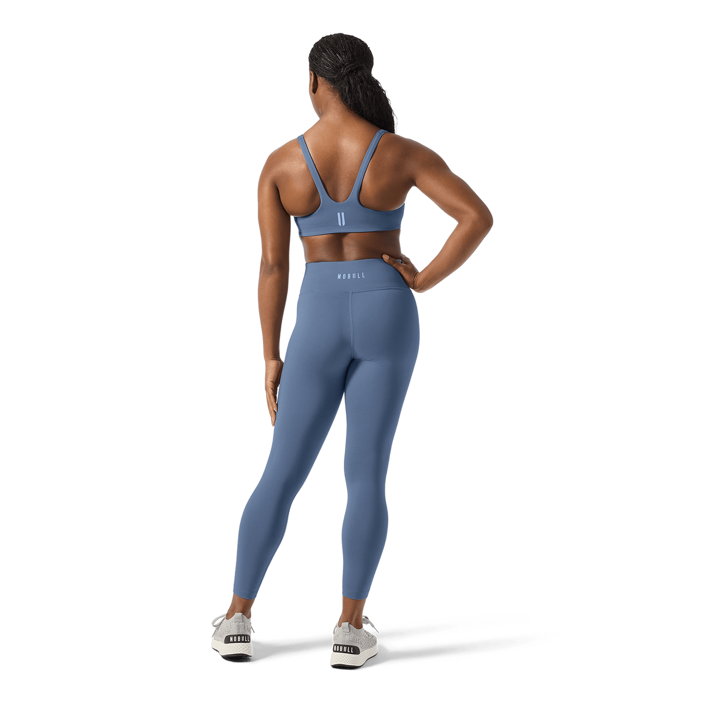 Women's Dusty Blue U High-Rise Matte Tight 25" Back Full Body Angle.