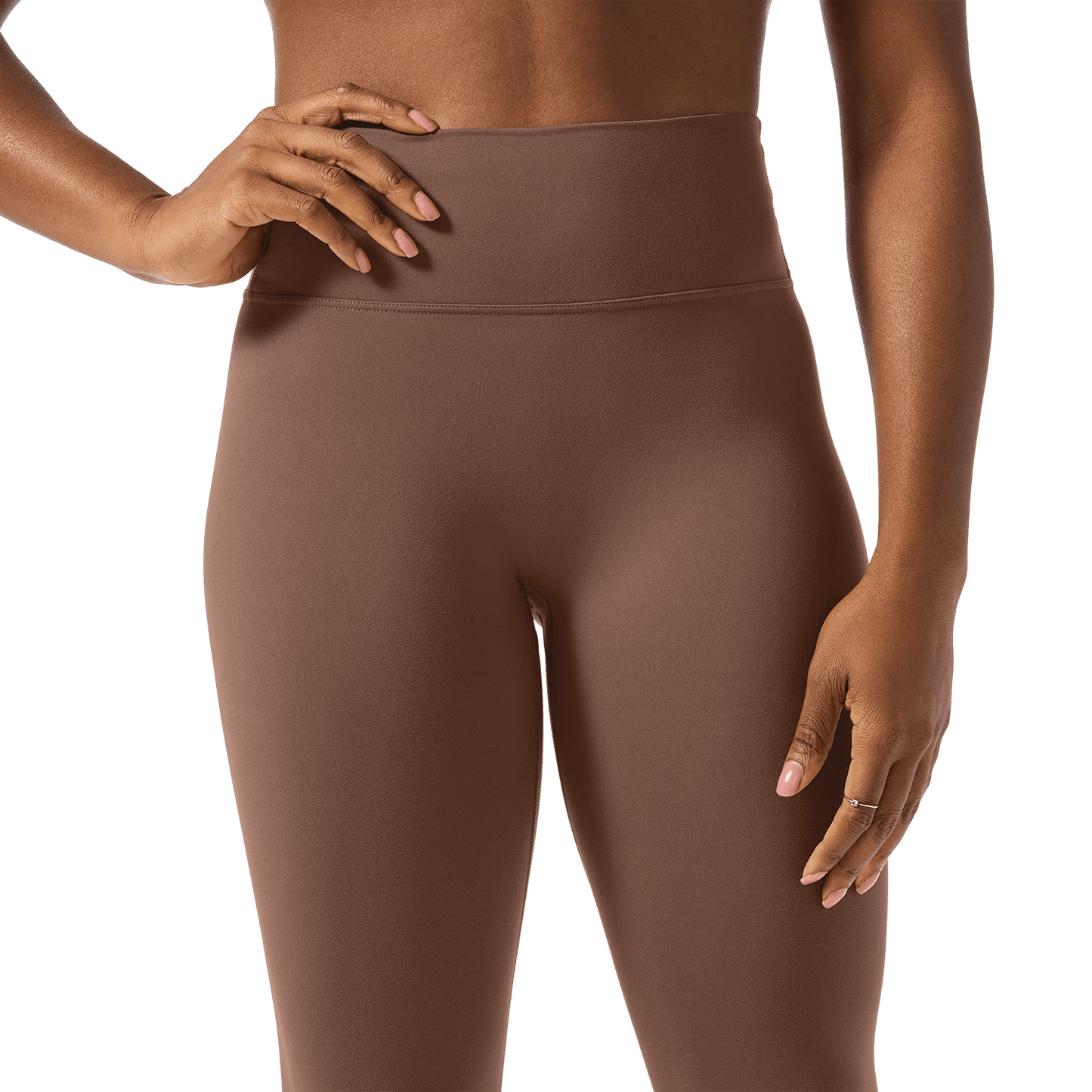 Women's Acorn U High-Rise Matte Tight 25" Front Detail Angle.