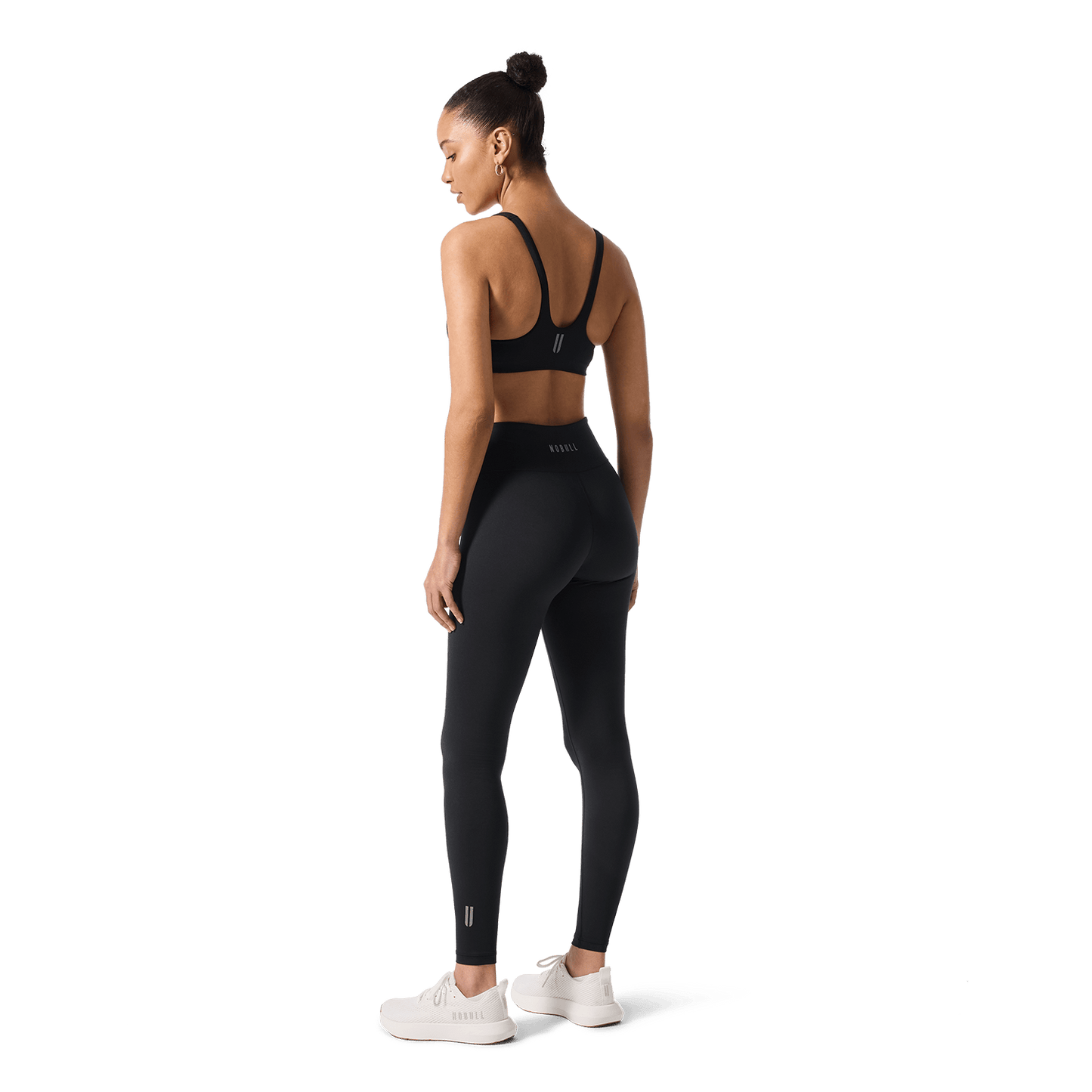 Women's Black U High-Rise Matte Tight 28" Back Full Body Angle.
