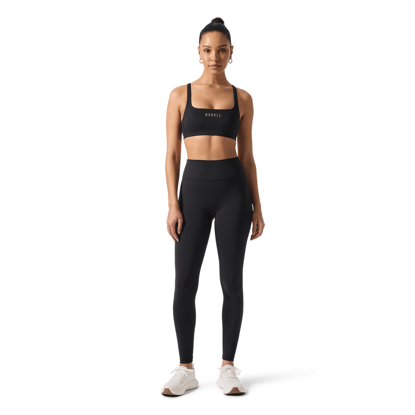 Women's Black U High-Rise Matte Tight 28" Front Full Body Angle.